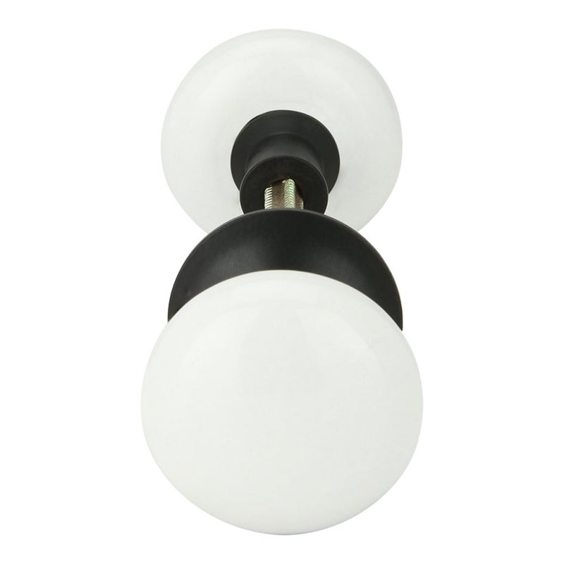 A29 Porcelain Rim Lock Door Knob Set â€“ 2 1/4" Diameter â€“ White Knobs, Black Powder Coat Finish, Spindle, Rosette & Hardware â€“ Vintage Interior Doors - Image 3